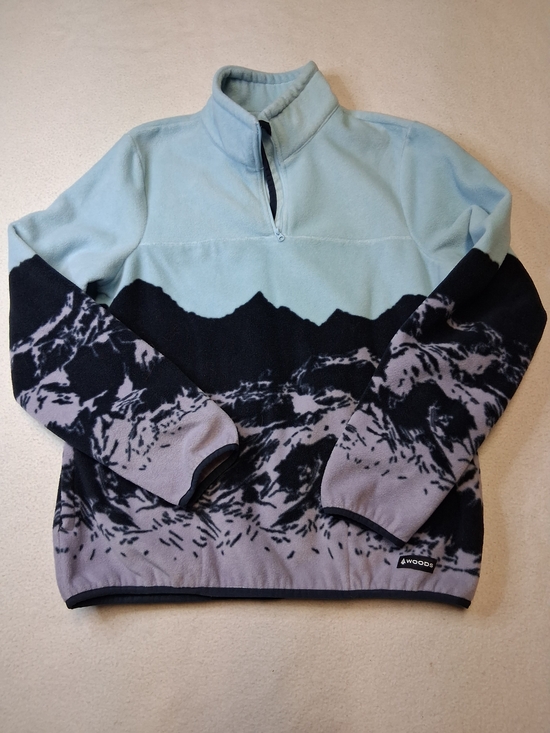 Sweaters - 4WOODS Mountain Graphic Half-Zip Fleece Pullover - Light Blue/Black/Gray
